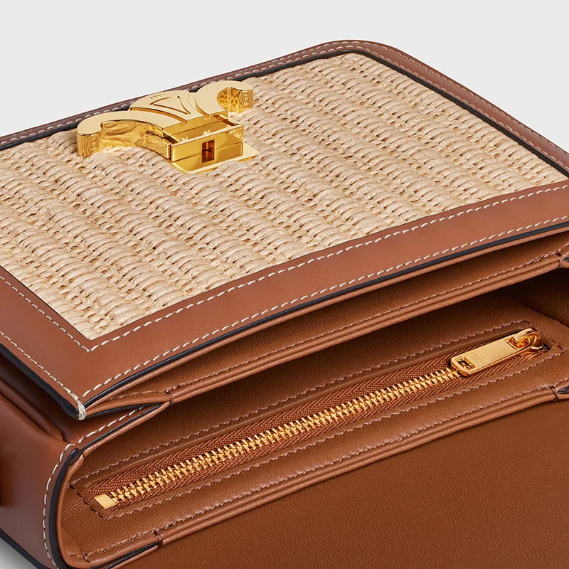 TEEN TRIOMPHE BAG IN RAFFIA EFFECT TEXTILE AND CALFSKIN