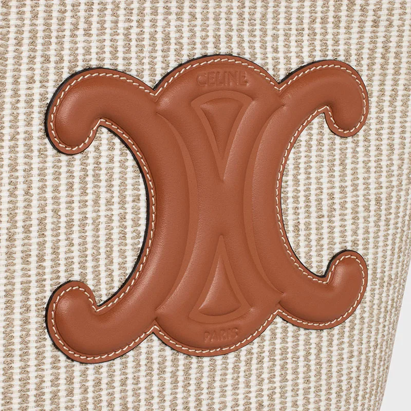 SMALL BUCKET CUIR TRIOMPHE IN STRIPED TEXTILE AND CALFSKIN