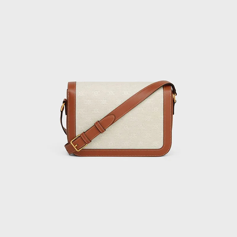 CLASSIQUE TRIOMPHE BAG IN TEXTILE WITH TRIOMPHE ALL-OVER AND CALFSKIN