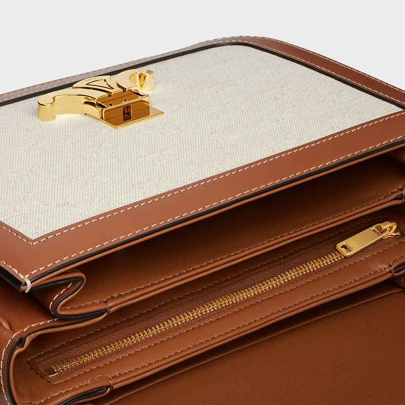 CLASSIQUE TRIOMPHE BAG IN TEXTILE WITH TRIOMPHE ALL-OVER AND CALFSKIN