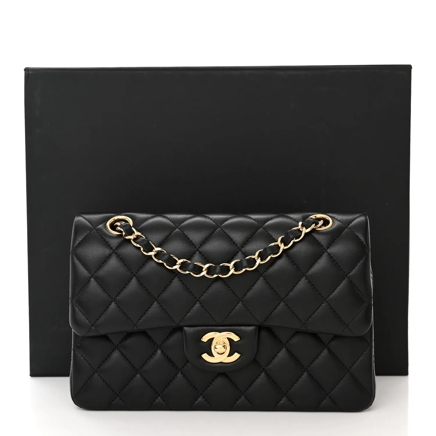 Lambskin Quilted Small Double Flap Black
