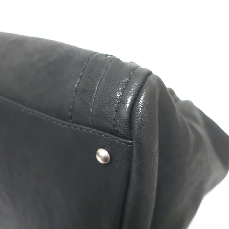 Modern Chain East West Tote Black Leather Large Shoulder Bag