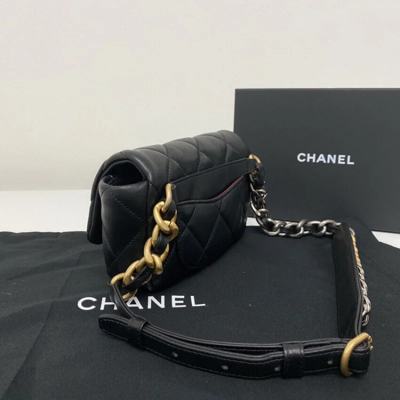 Chanel Lambskin Quilted Chanel 19 Waist Bag As1163 Black