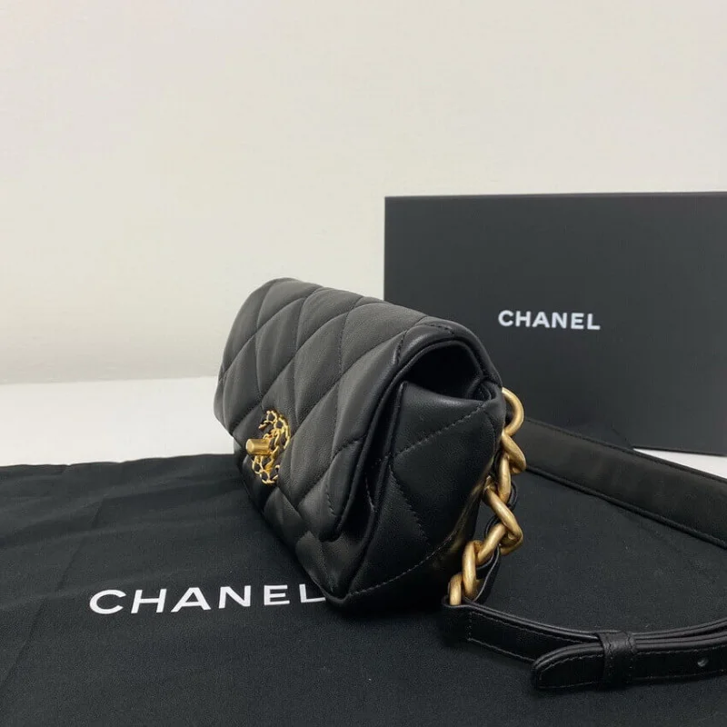 Chanel Lambskin Quilted Chanel 19 Waist Bag As1163 Black