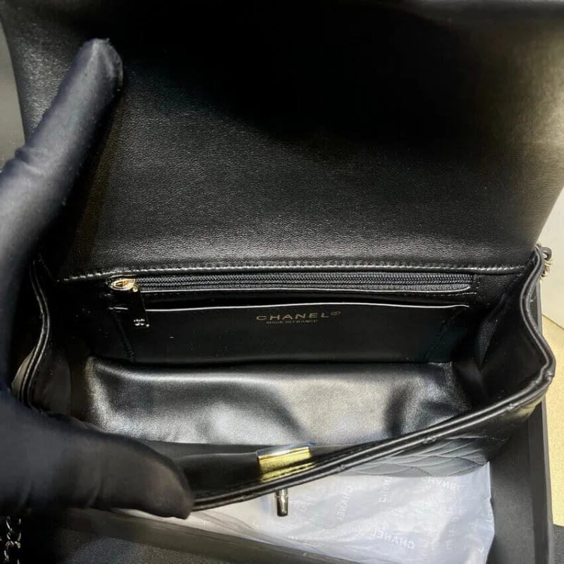 Chanel Lambskin Mini Flap Bag With Top Handle Black As2431 With Charms