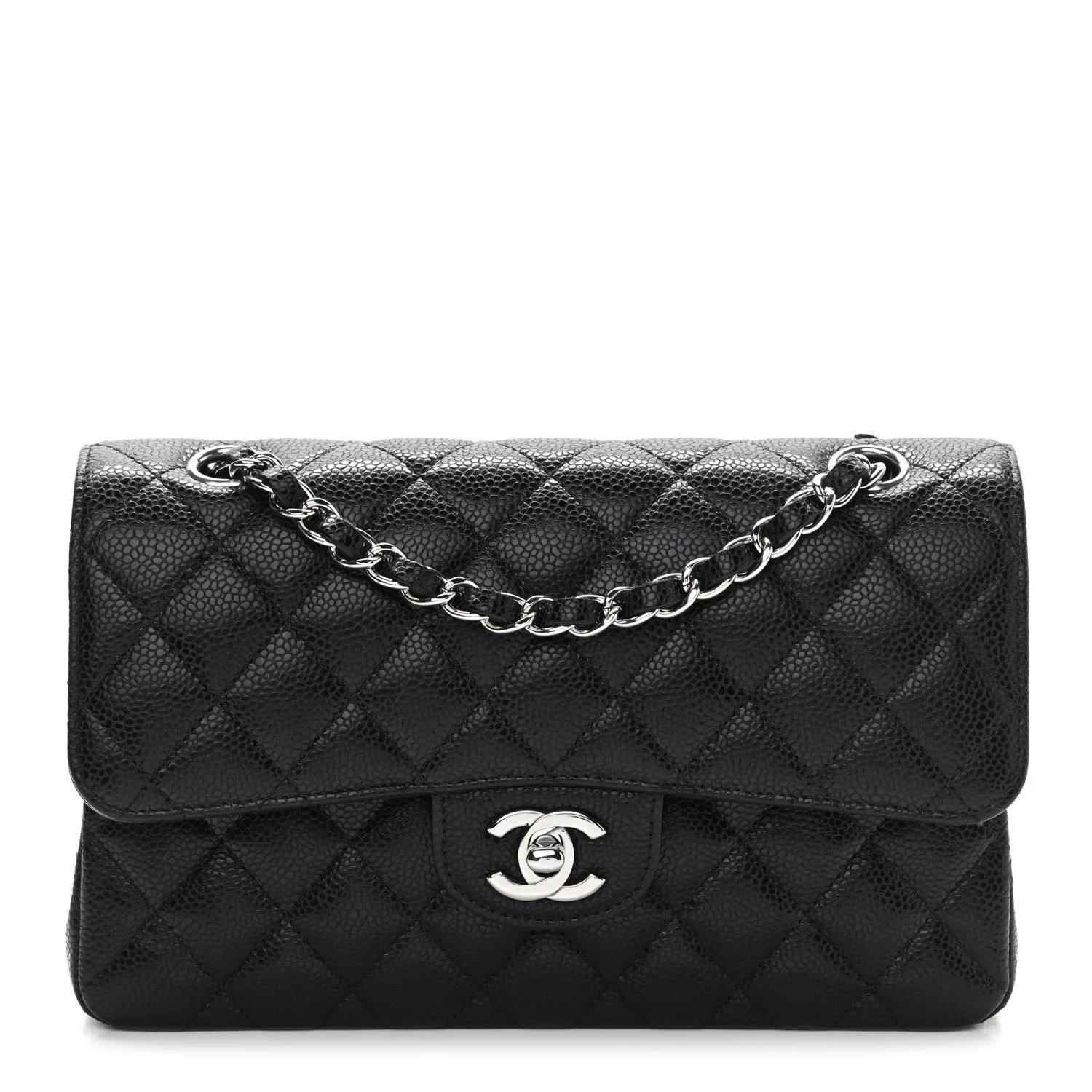 Caviar Quilted Small Double Flap Black