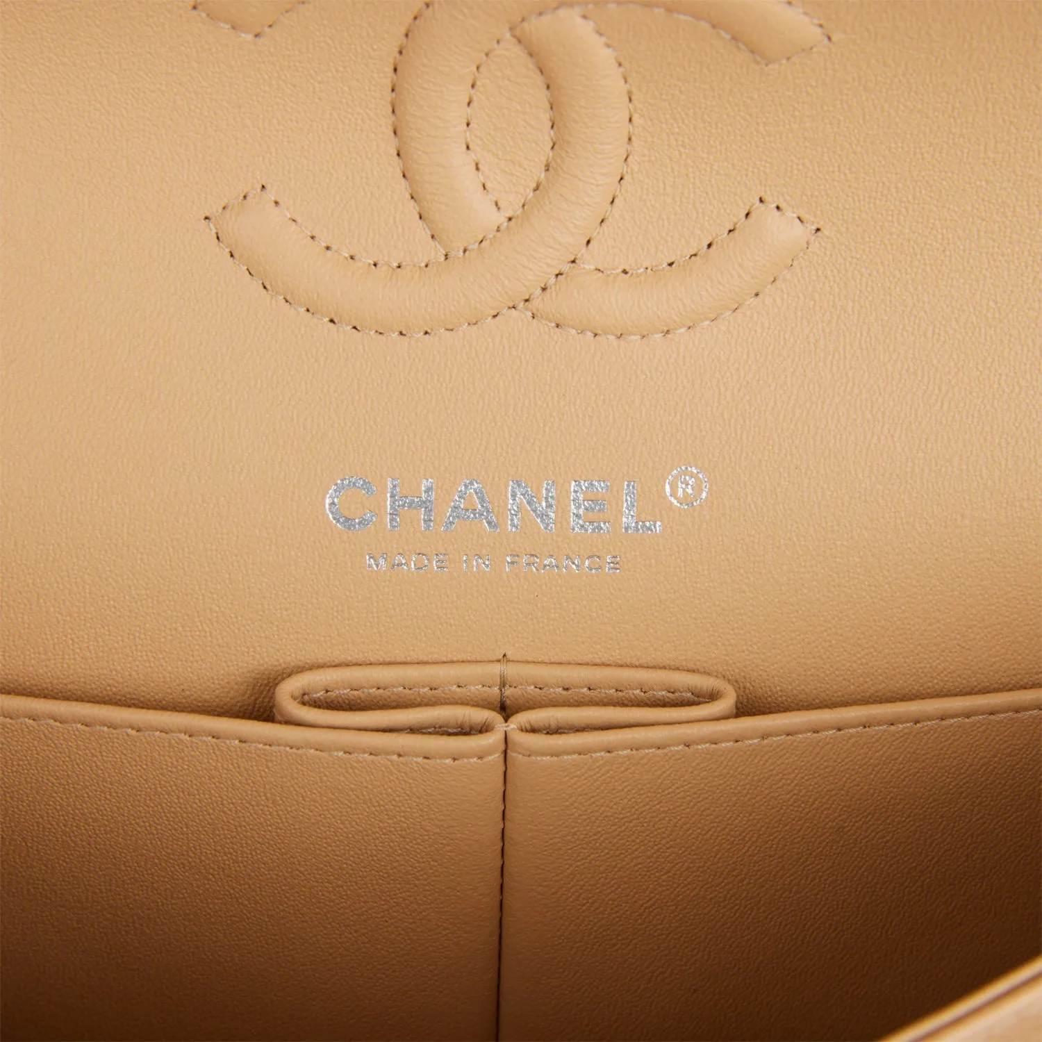 Small Classic Double Flap Bag Beige Caviar Silver Hardware