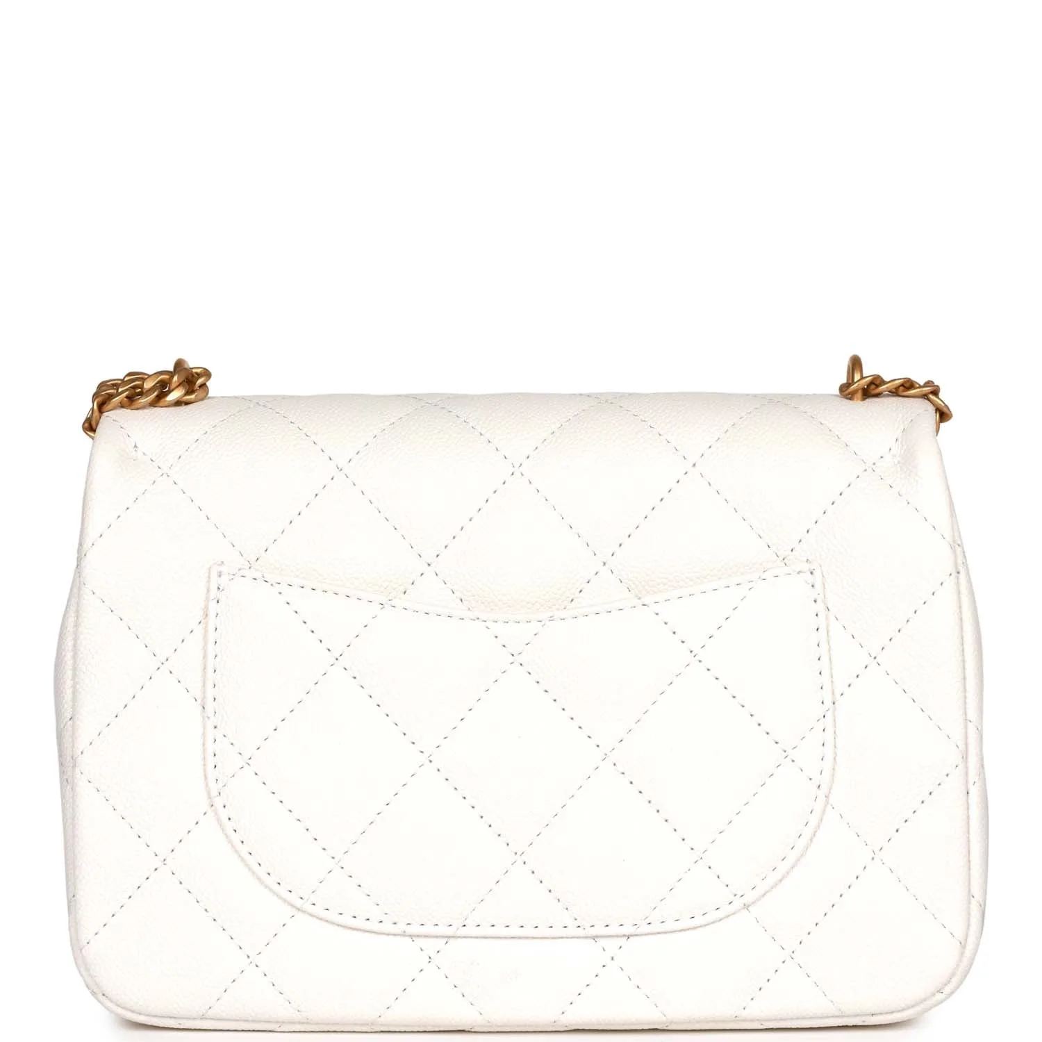 Large Single Flap White Caviar Leather Antique Gold Hardware