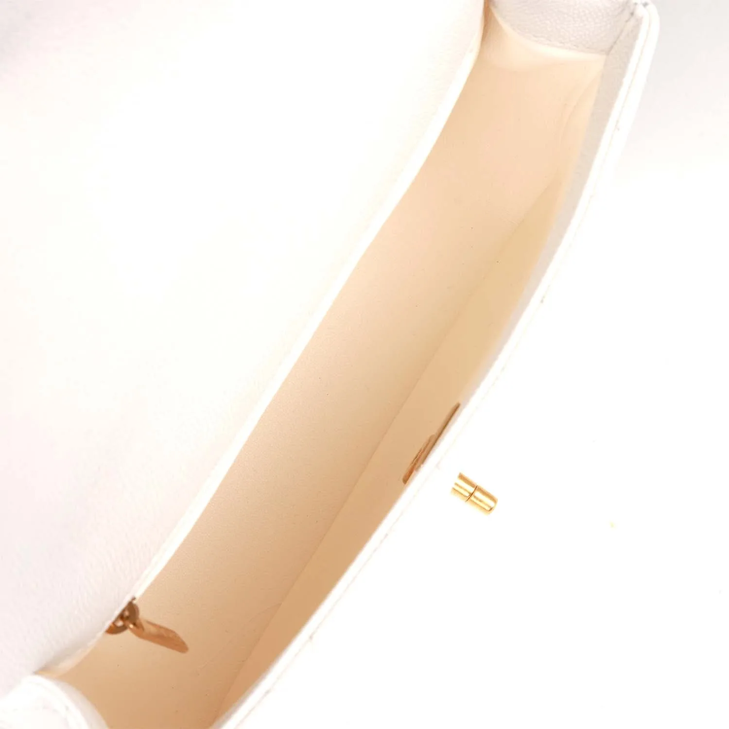 Large Single Flap White Caviar Leather Antique Gold Hardware