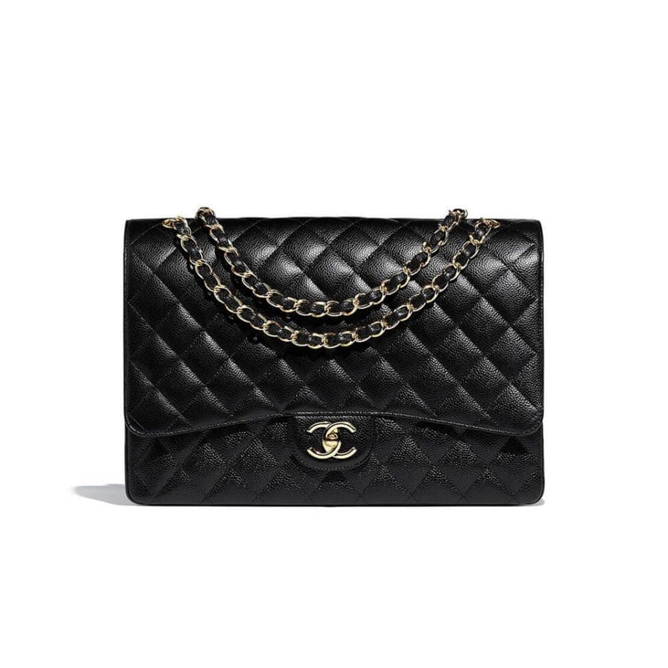 Chanel Classic Maxi Handbag Grained Calfskin & Gold Metal A01115