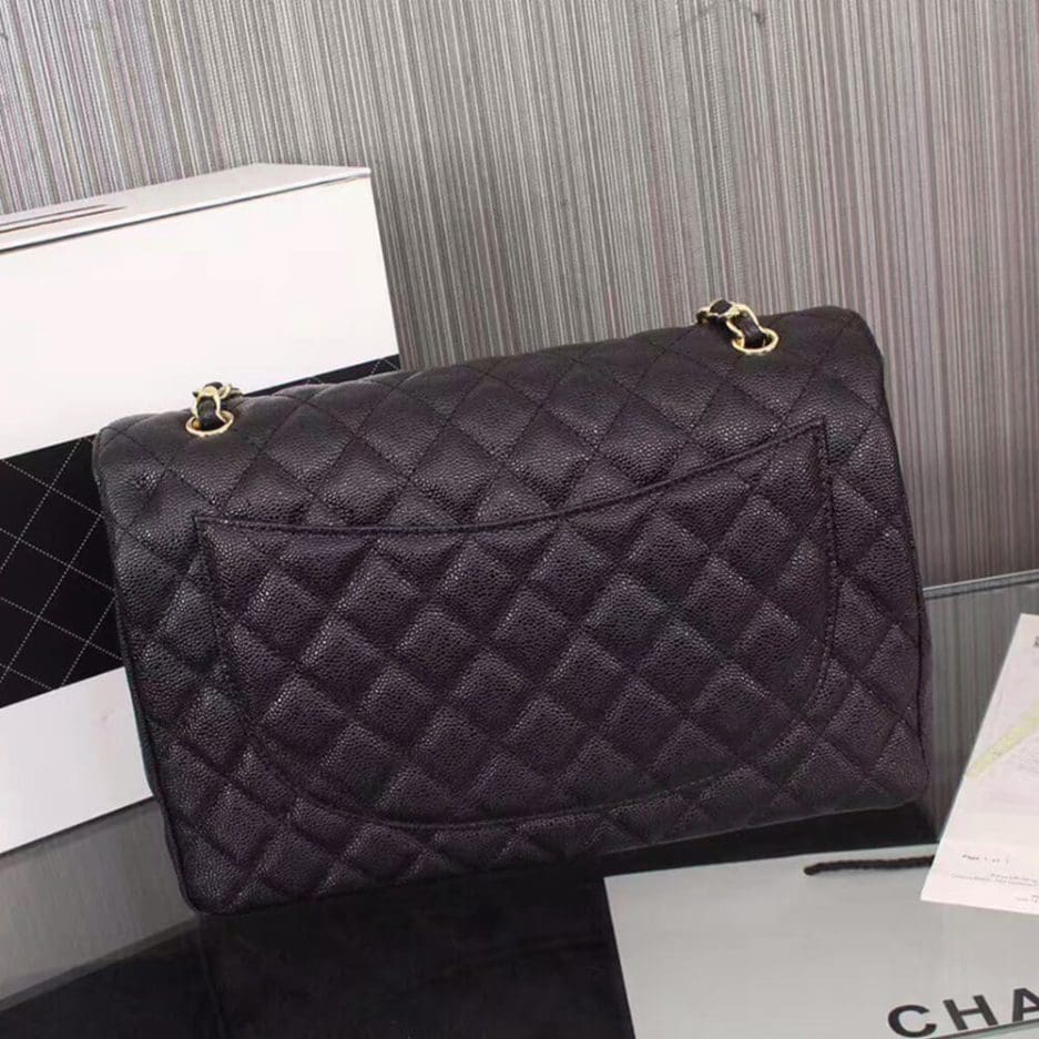 Chanel Classic Maxi Handbag Grained Calfskin & Gold Metal A01115