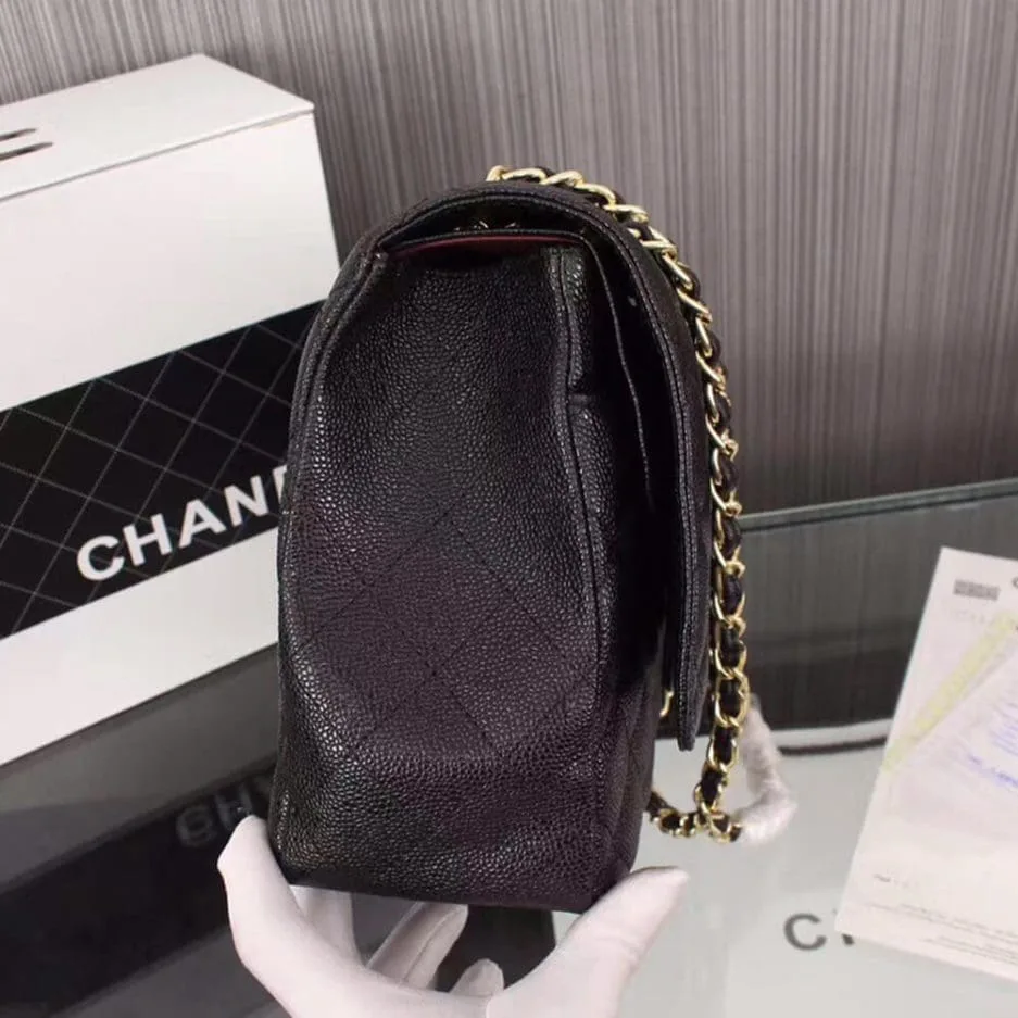 Chanel Classic Maxi Handbag Grained Calfskin & Gold Metal A01115