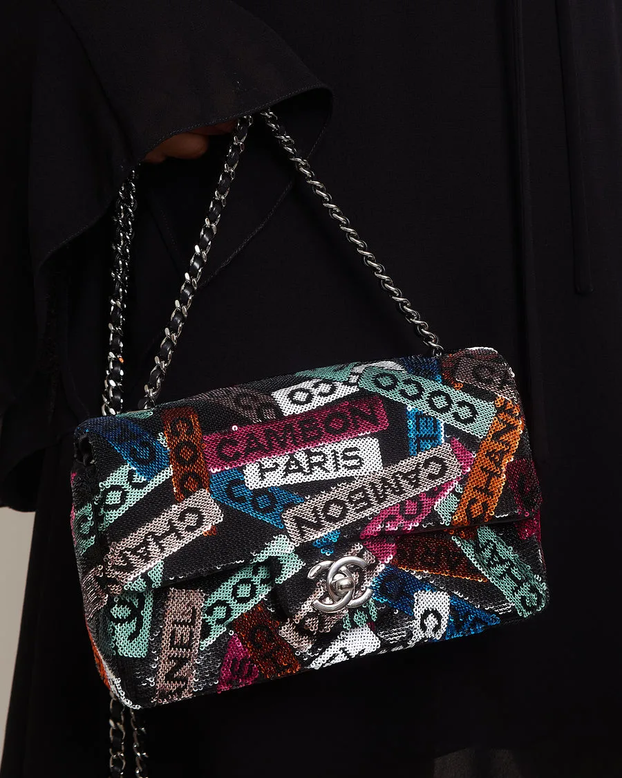 Cruise 2024 Black Sequins Mini Rectangular Single Flap Bag