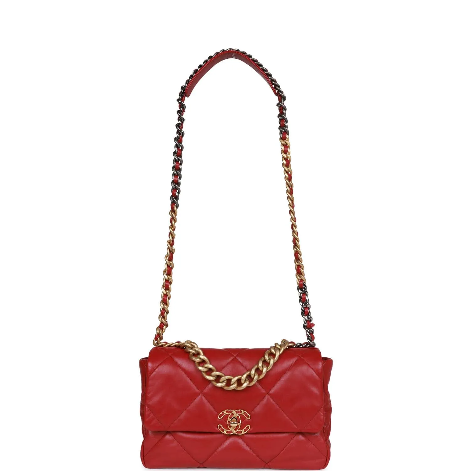 Medium 19 Flap Bag Red Calfskin Mixed Hardware