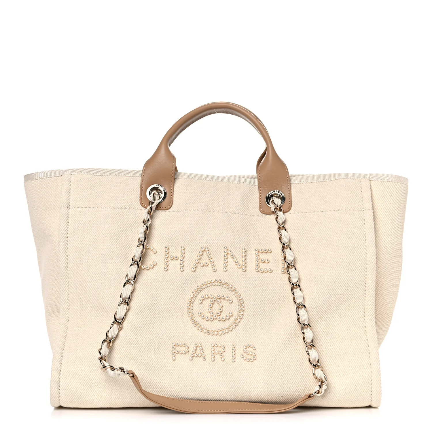 Canvas Pearl Large Deauville Tote Ecru Beige