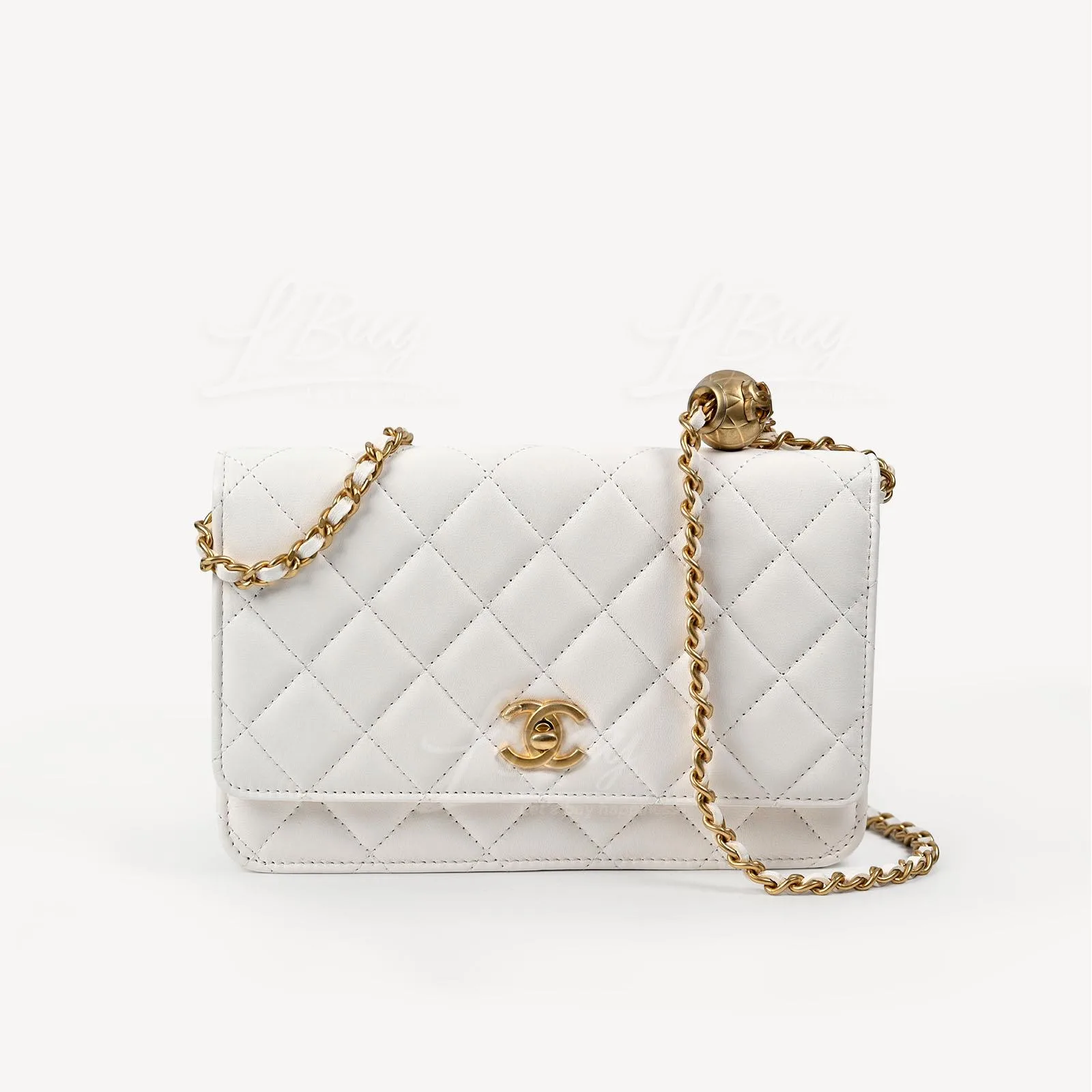 White Lambskin Quilted Trendy CC Wallet On Chain