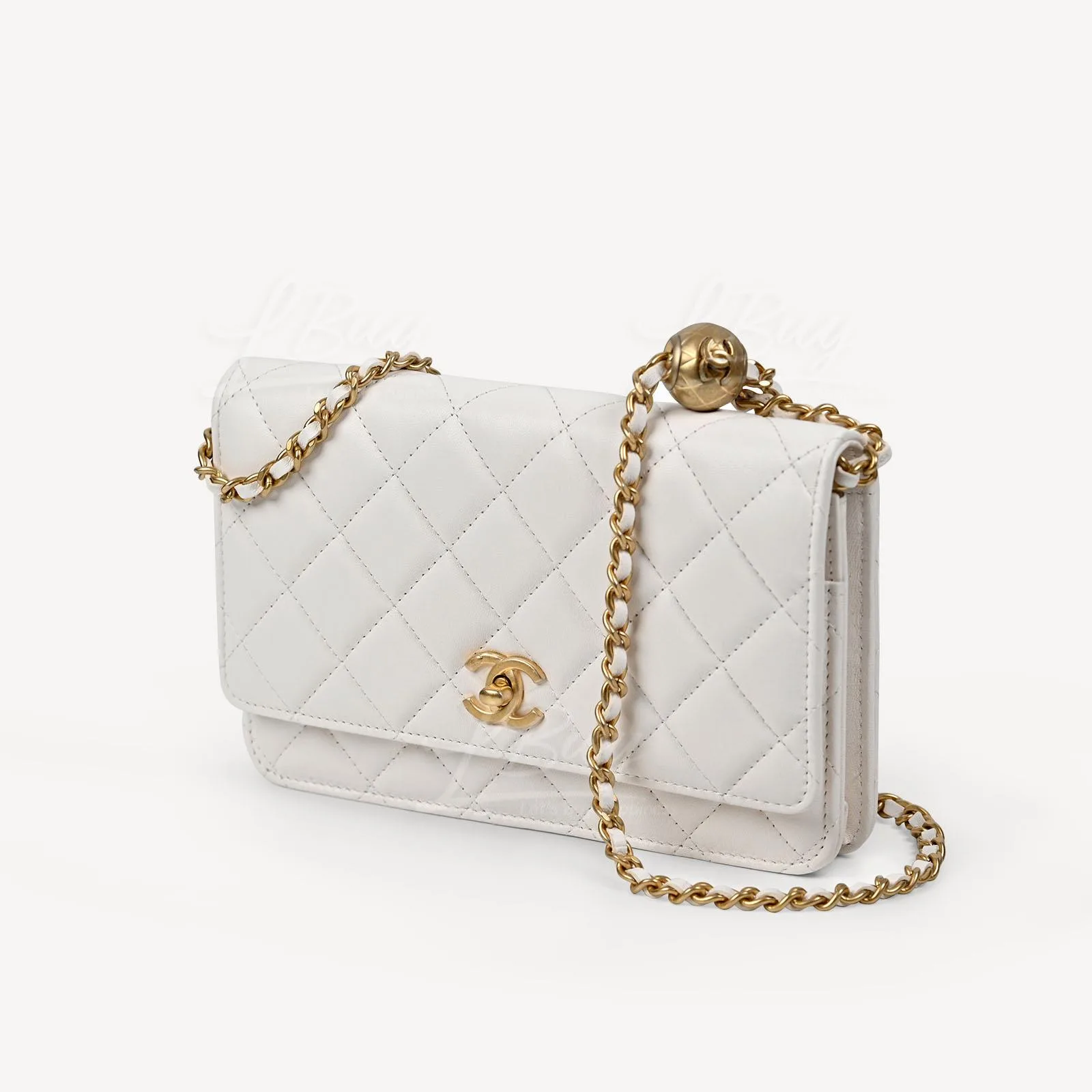 White Lambskin Quilted Trendy CC Wallet On Chain