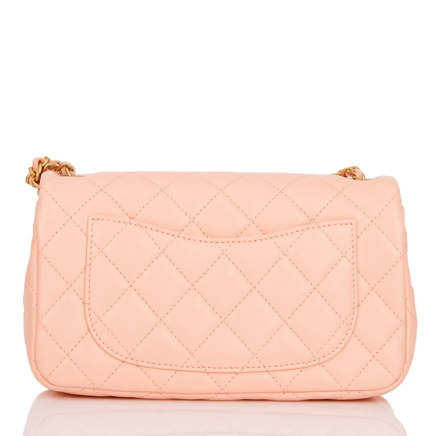 Pearl Crush Mini Rectangular Flap Bag Peach Lambskin Antique Gold Hardware