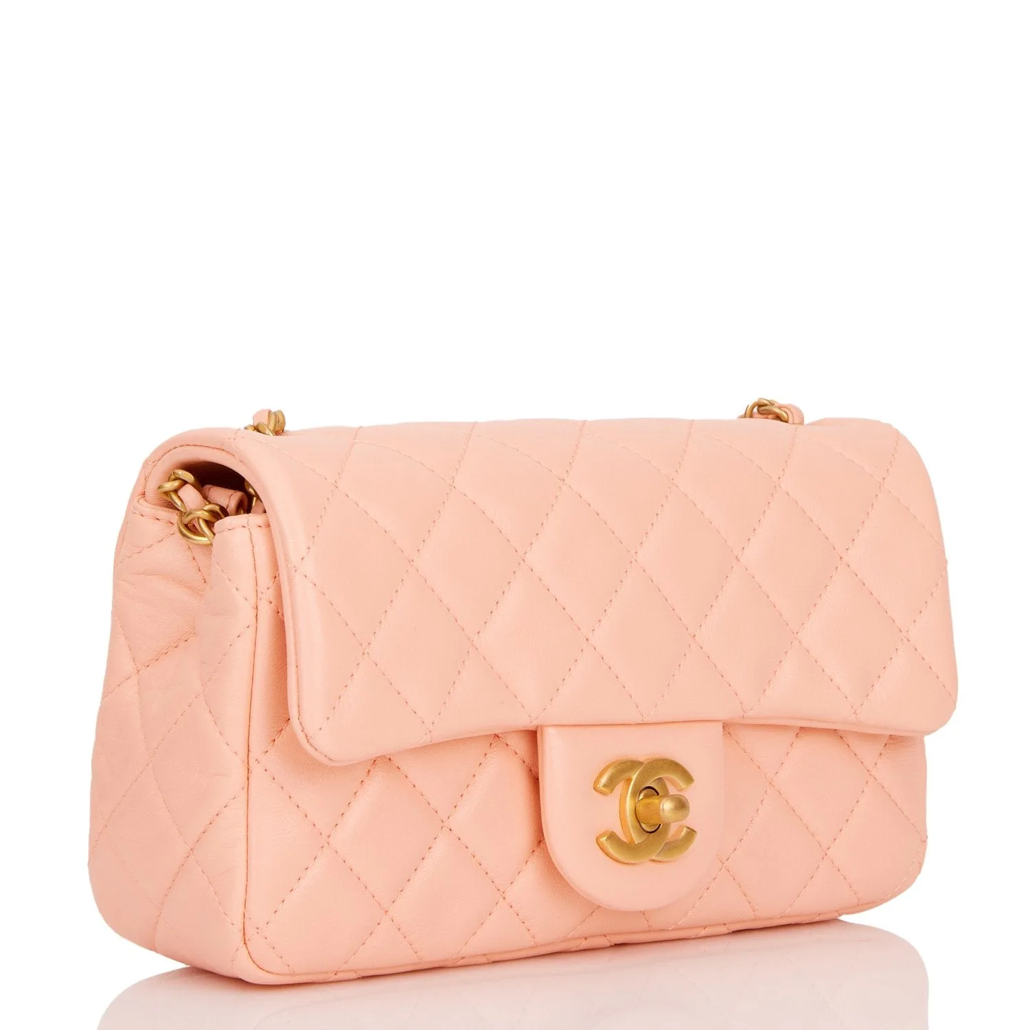 Pearl Crush Mini Rectangular Flap Bag Peach Lambskin Antique Gold Hardware