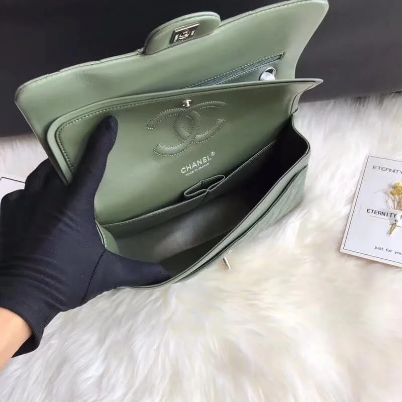 Chanel 1112 Green Medium Size 2.55 Lambskin Leather Flap Bag