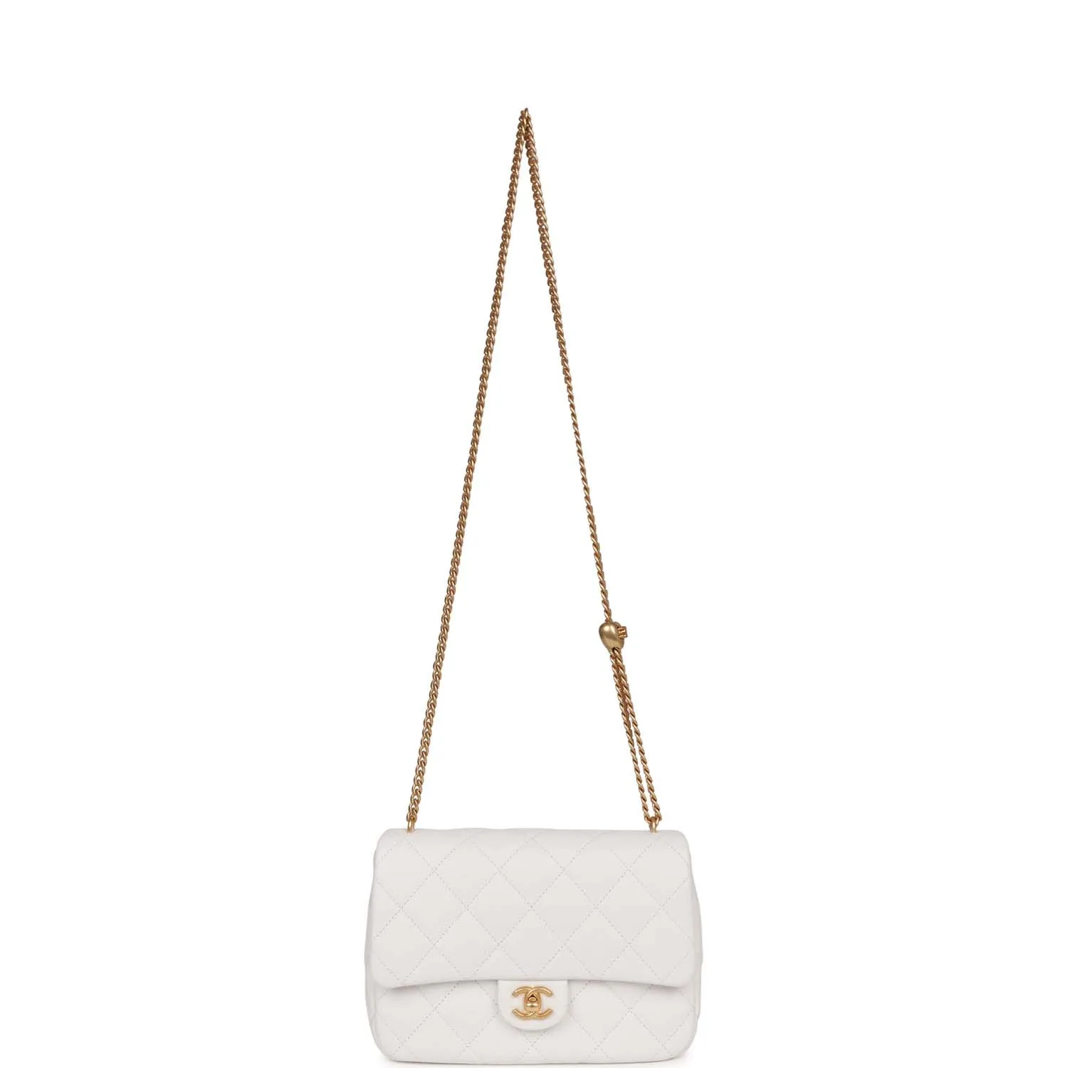 Medium Sweetheart Crush Flap Bag White Caviar Antique Gold Hardware