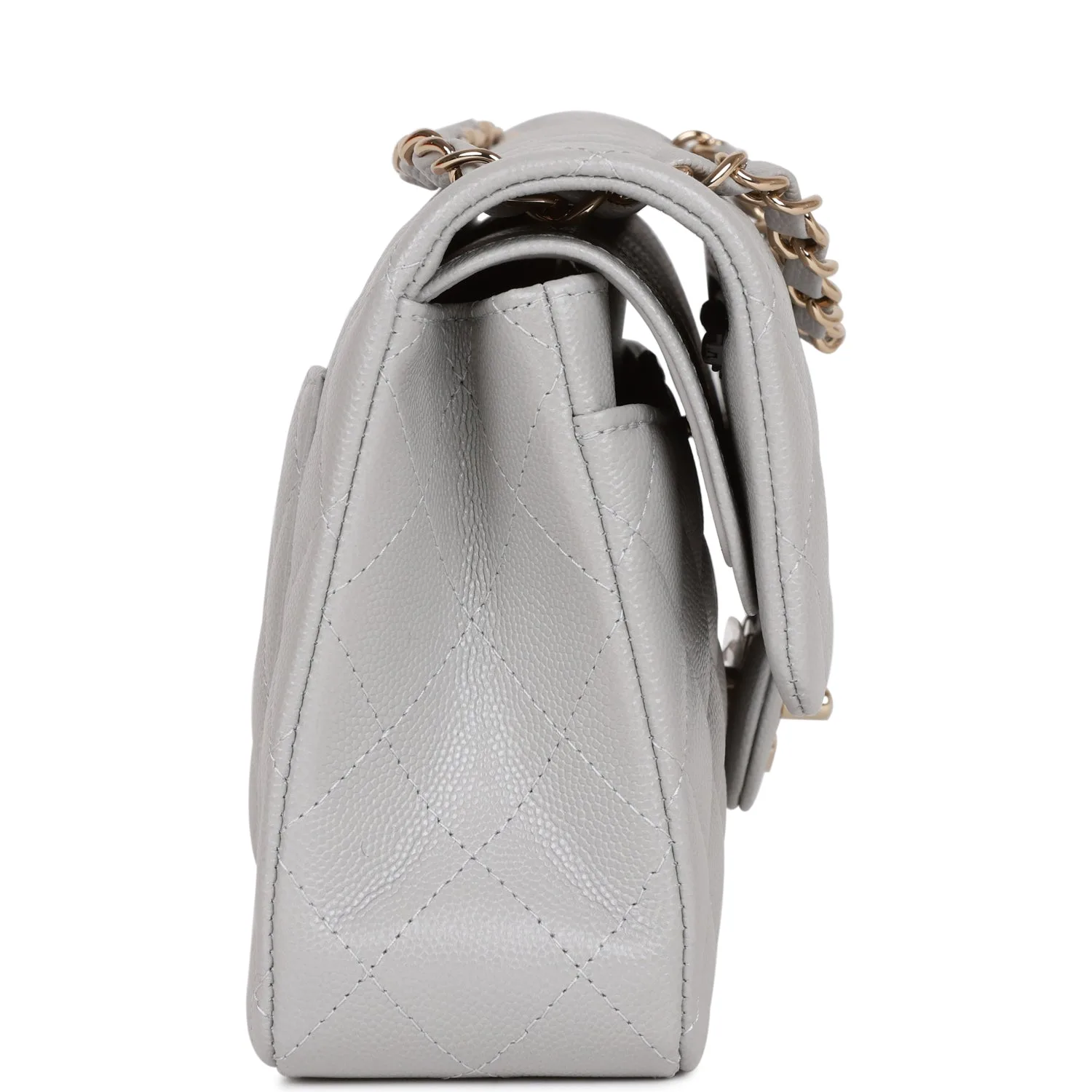 Small Classic Double Flap Grey Caviar Light Gold Hardware
