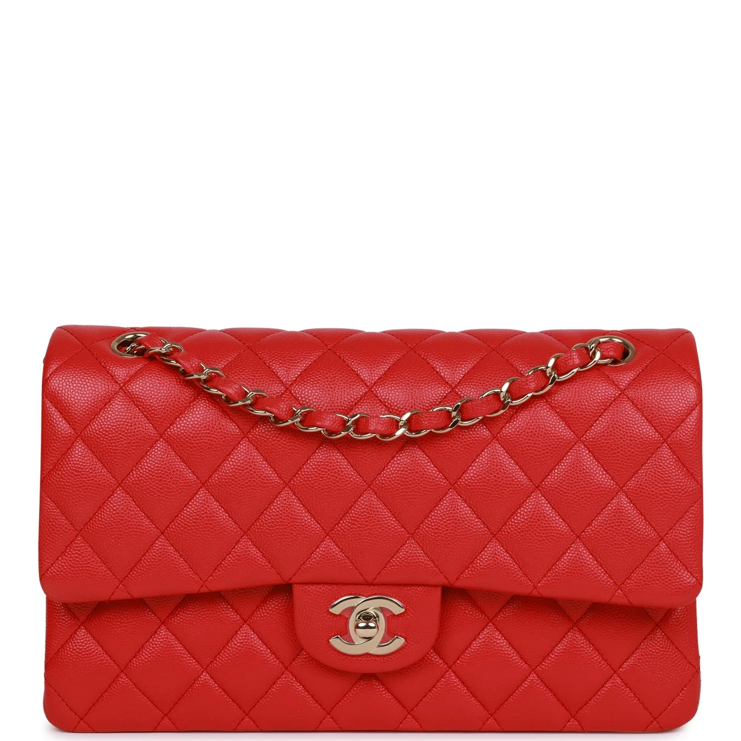 Medium Classic Double Flap Bag Red Caviar Light Gold Hardware