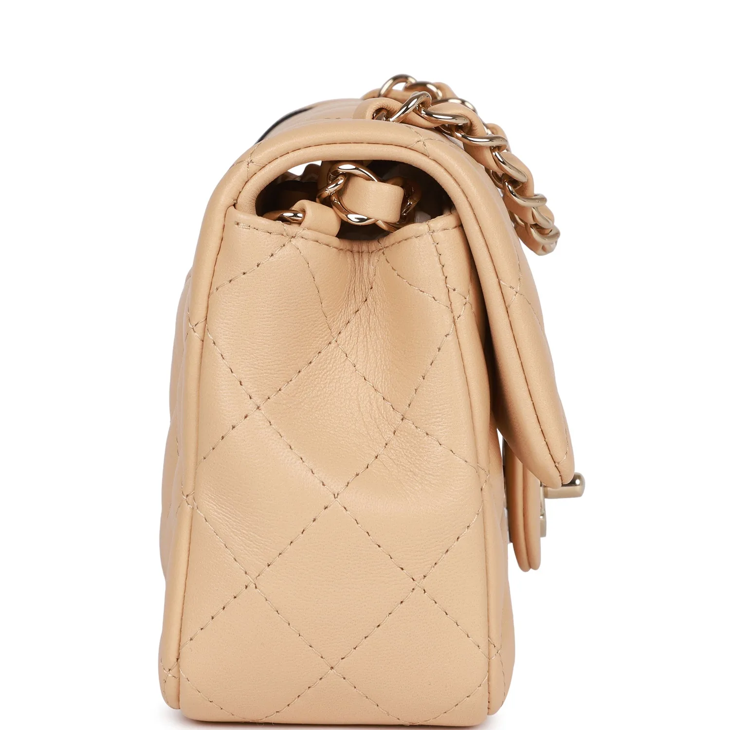 Mini Rectangular Flap Bag Beige Lambskin Light Gold Hardware