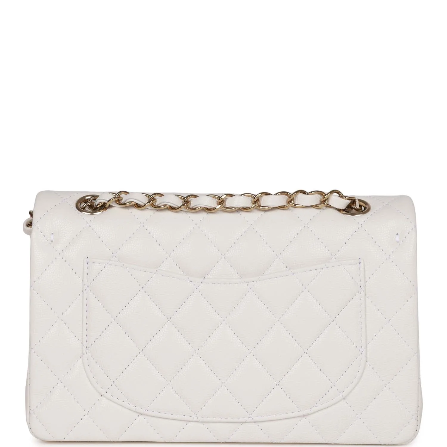 Small Classic Double Flap Bag White Caviar Light Gold Hardware