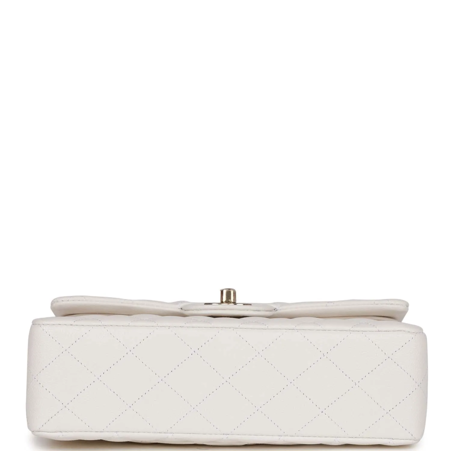 Small Classic Double Flap Bag White Caviar Light Gold Hardware