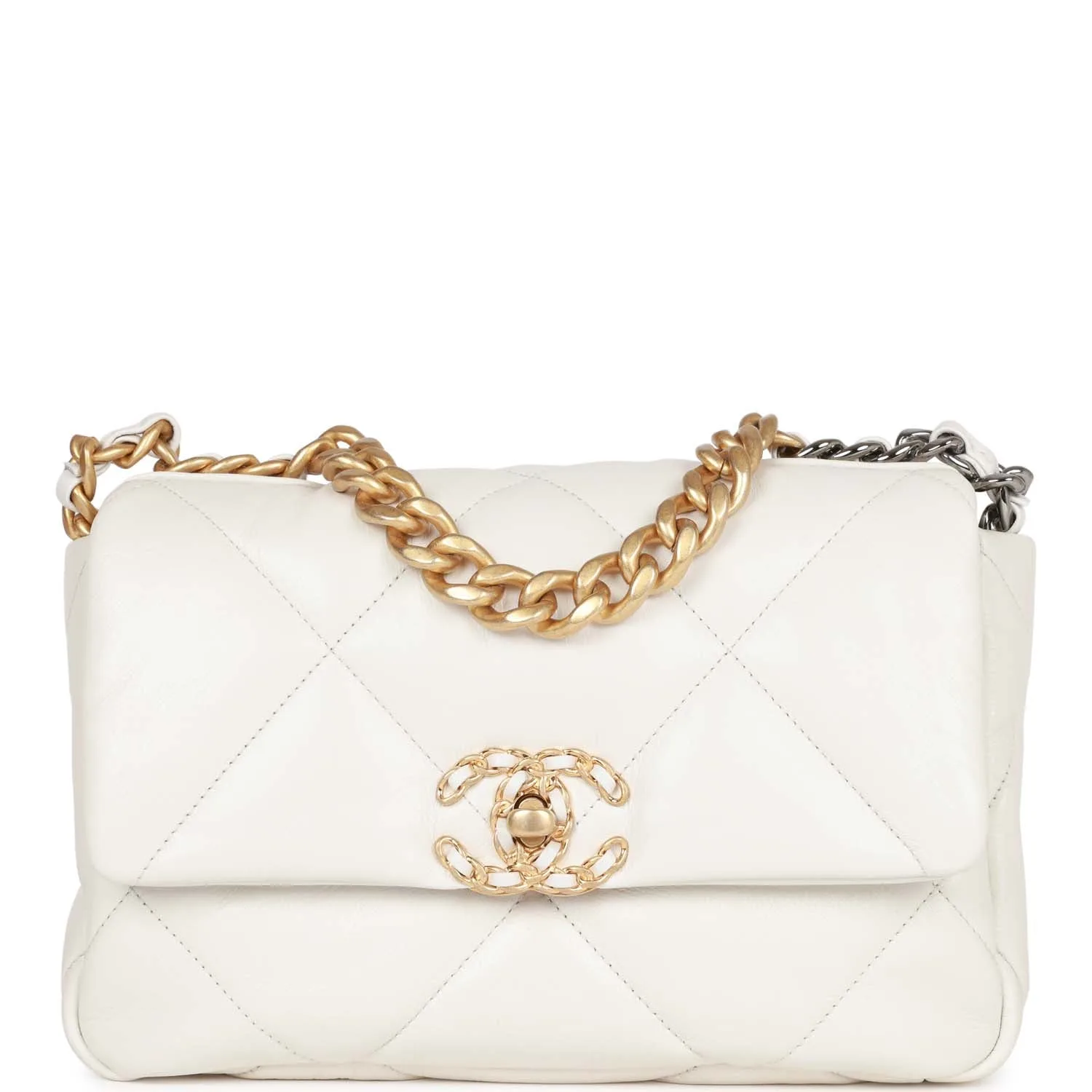 Medium 19 Flap Bag White Calfskin Mixed Hardware