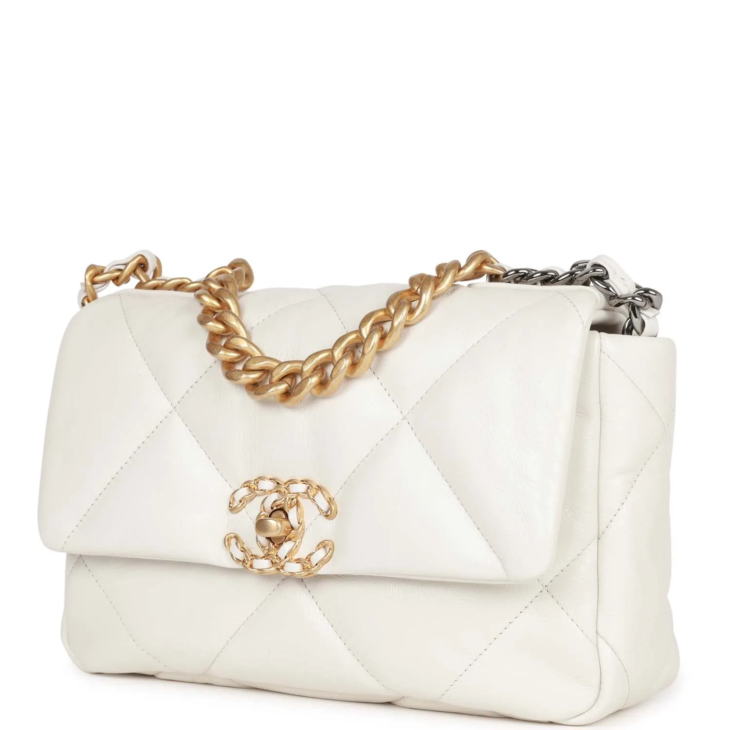 Medium 19 Flap Bag White Calfskin Mixed Hardware