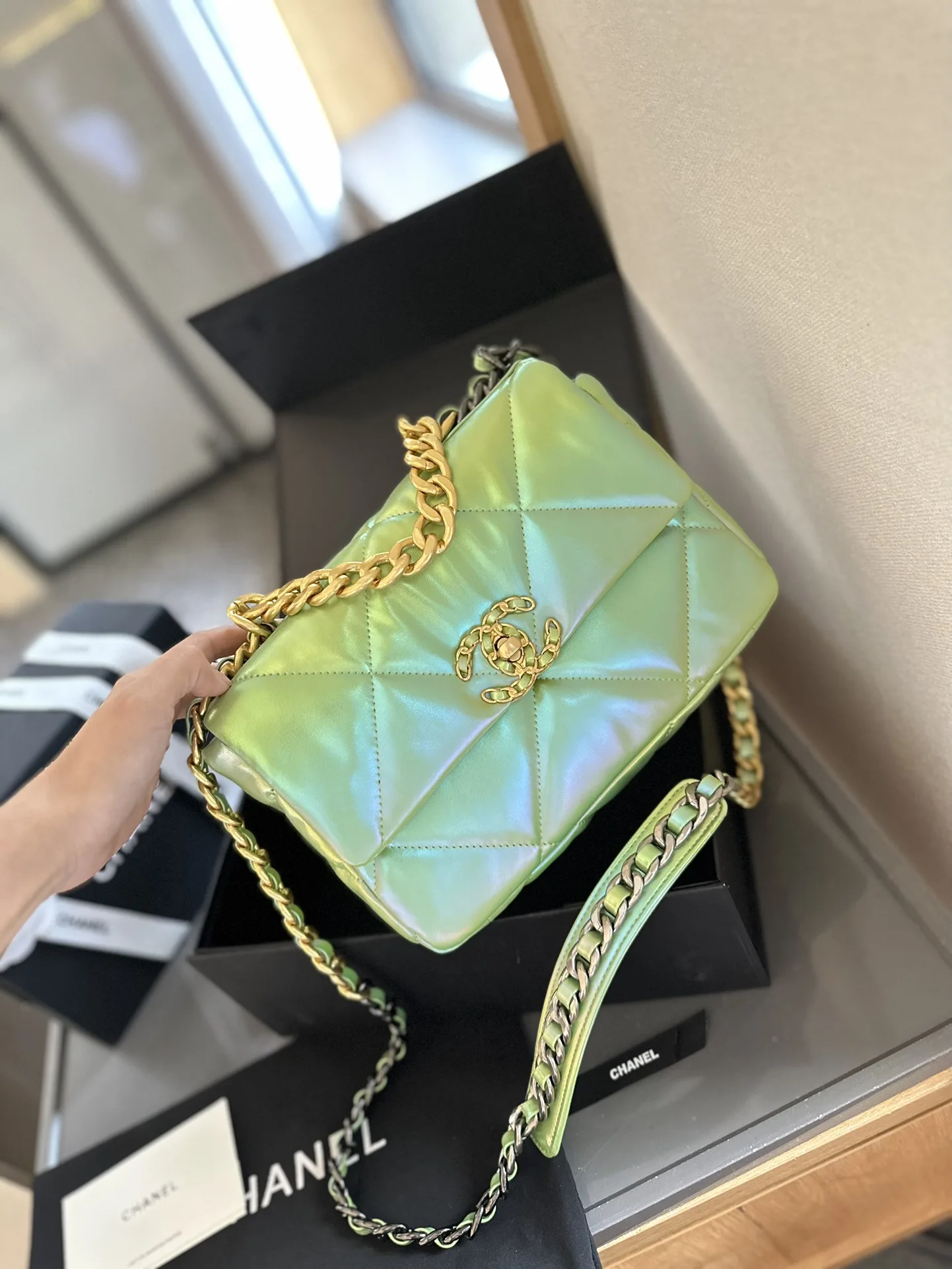 CLASSIC FLAP Small Medium Bag Silver Gold Reverse Hardw