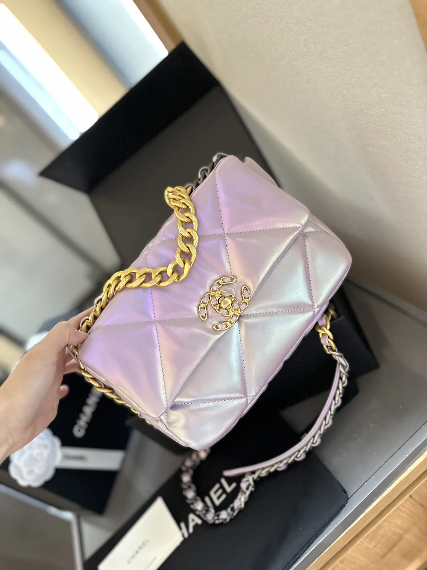 CLASSIC FLAP Small Medium Bag Silver Gold Reverse Hardw