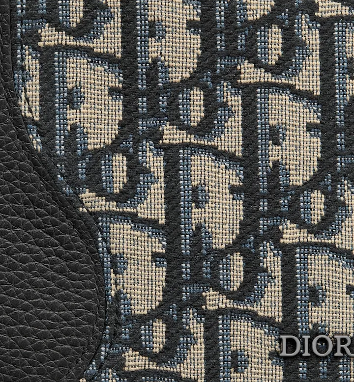 Saddle Bifold Wallet Black Grained Calfskin Marquetry with Beige and Black Oblique Jacquard