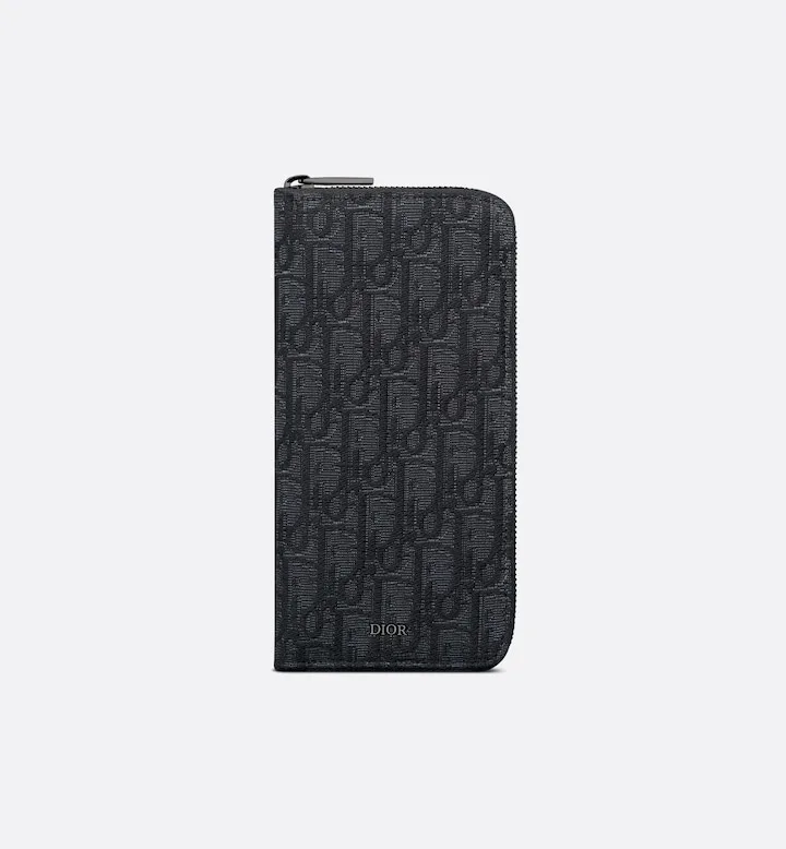 Vertical Long Zipped Wallet Black Oblique Jacquard