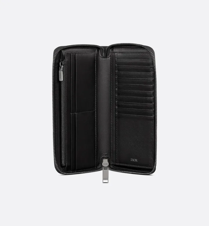 Vertical Long Zipped Wallet Black Oblique Jacquard