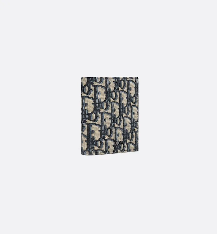 Vertical Bifold Wallet Beige and Black Oblique Jacquard