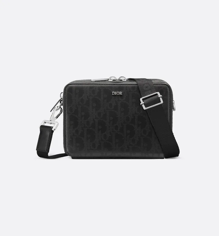 Zipped Pouch with Strap Black Oblique Galaxy Leather