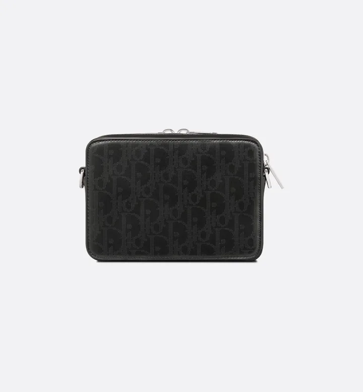 Zipped Pouch with Strap Black Oblique Galaxy Leather