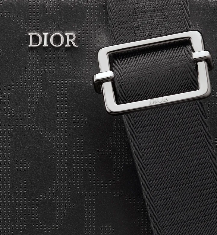 Zipped Pouch with Strap Black Oblique Galaxy Leather