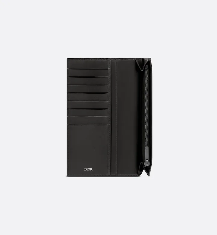 Vertical Long Wallet Black Oblique Jacquard