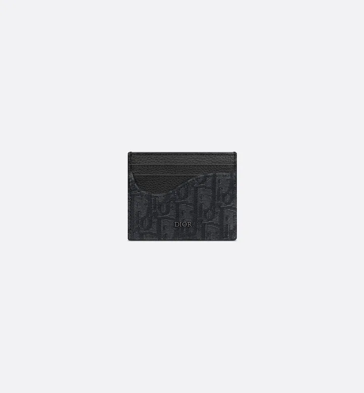 Saddle Card Holder Black Grained Calfskin Marquetry and Black Oblique Jacquard