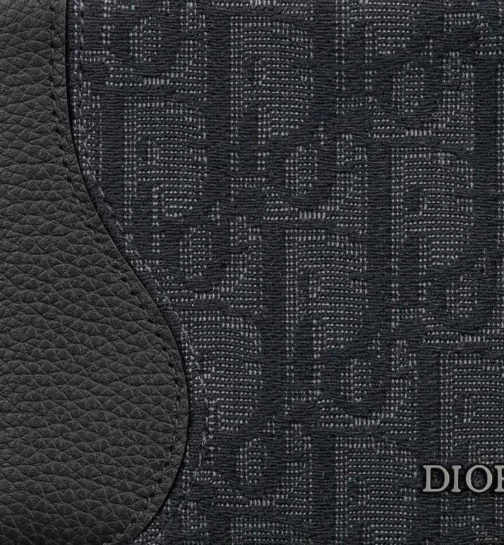 Saddle Bifold Wallet Black Grained Calfskin Marquetry and Black Oblique Jacquard