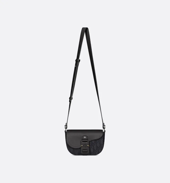 Mini Saddle Messenger Bag with Flap Black Oblique Jacquard and Black Grained Calfskin
