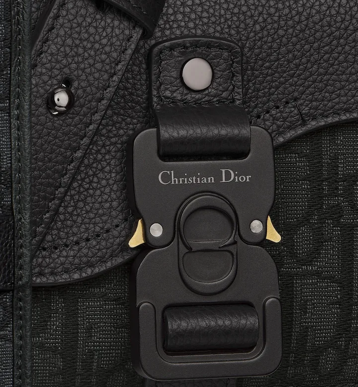 Mini Saddle Messenger Bag with Flap Black Oblique Jacquard and Black Grained Calfskin