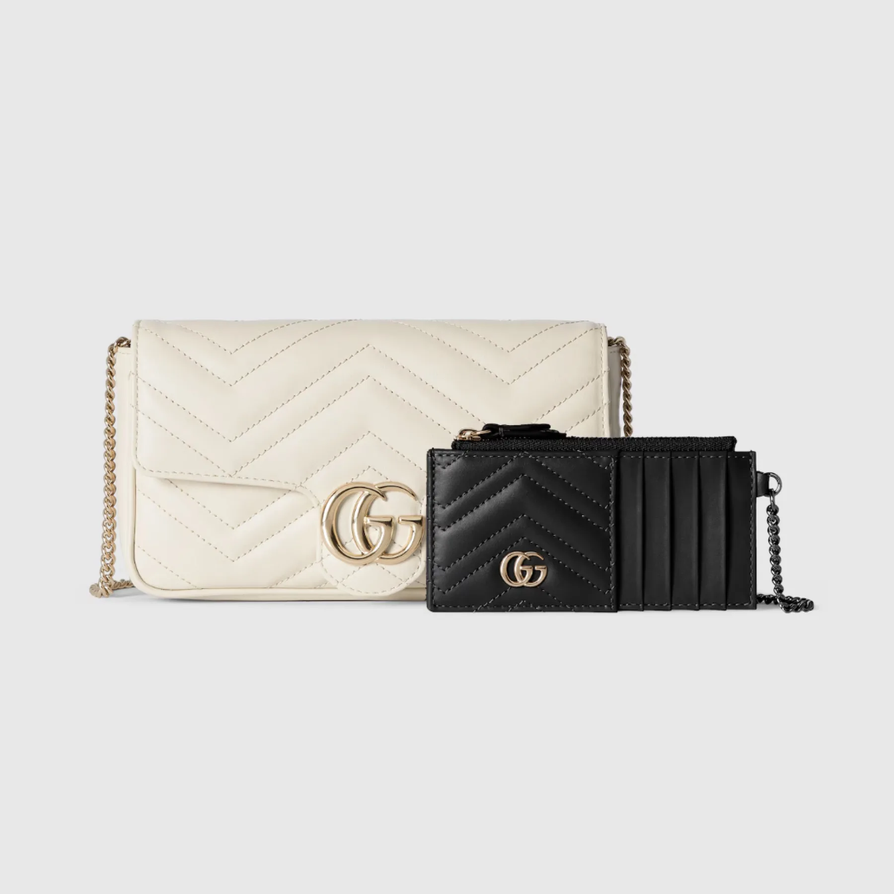 Gucci GG Marmont White Matelassé Chevron Leather Small Shoulder Bag