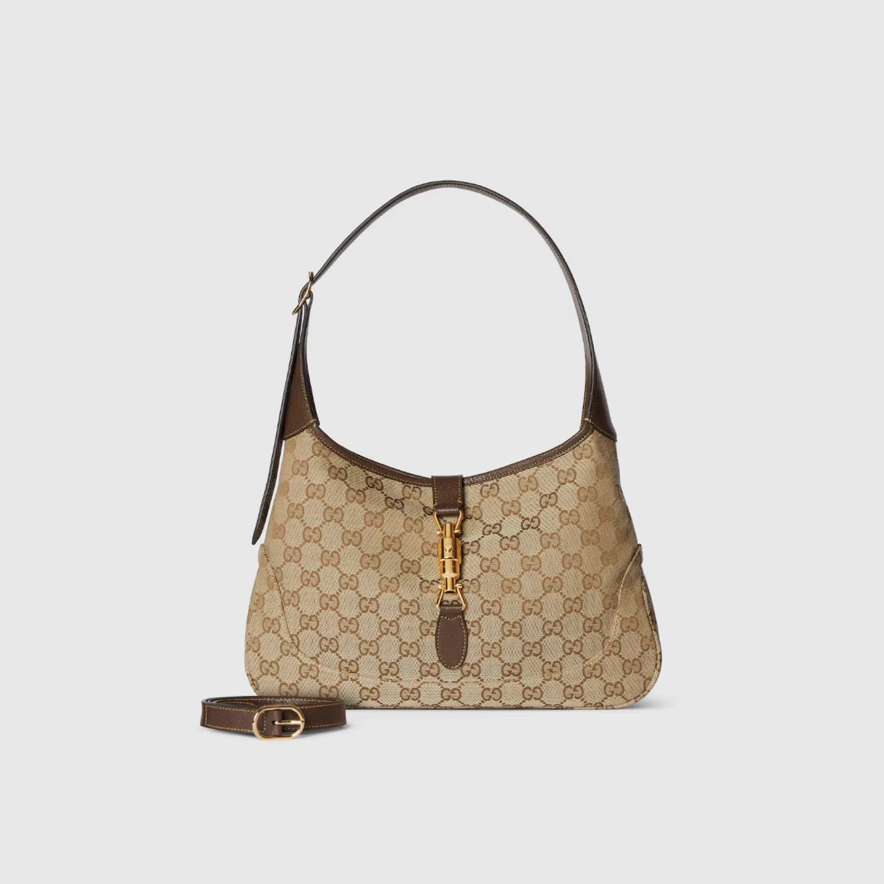 Gucci Jackie 1961 medium shoulder bag Sand and dark brown GG canvas - Bag