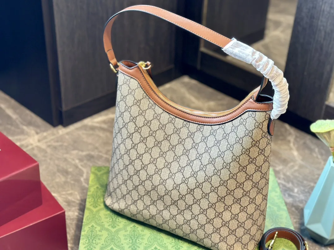 Brown Monogram Canvas Leather Hobo Bag Linea