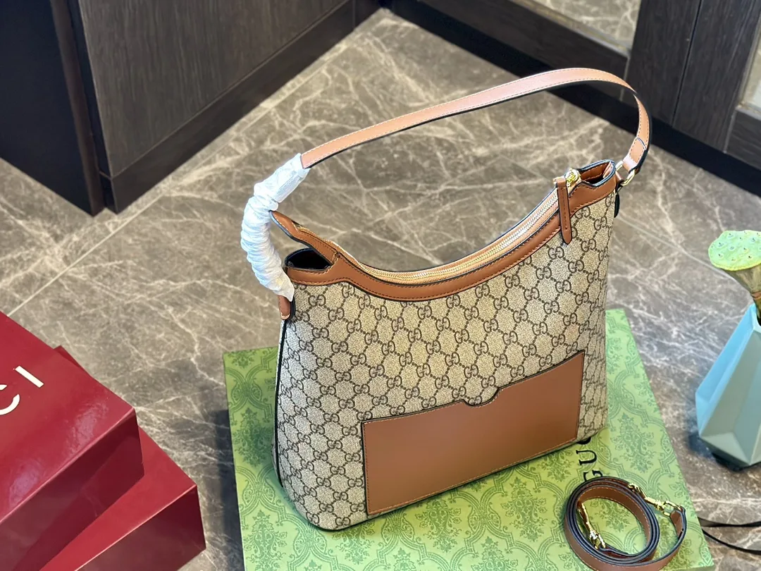 Brown Monogram Canvas Leather Hobo Bag Linea